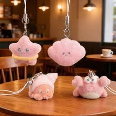 ** Dây đeo điện thoại cá heo/cá mập/sò/cua biển phủ lông