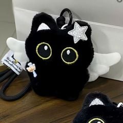 ** Móc khóa bông mèo đen cánh thiên thần quyền trượng