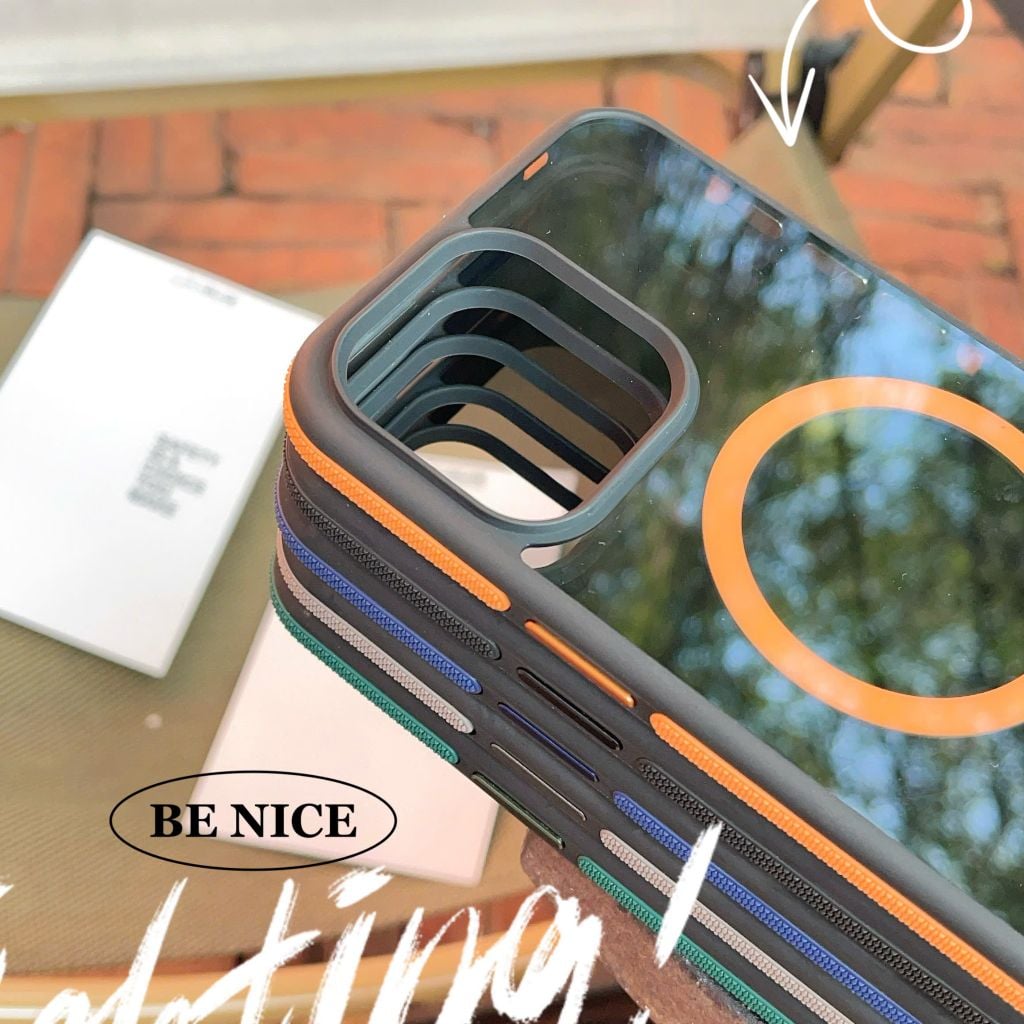 Ốp IP 16 Pro Max Likgus lưng trong đen Magsafe viền màu chống trơn