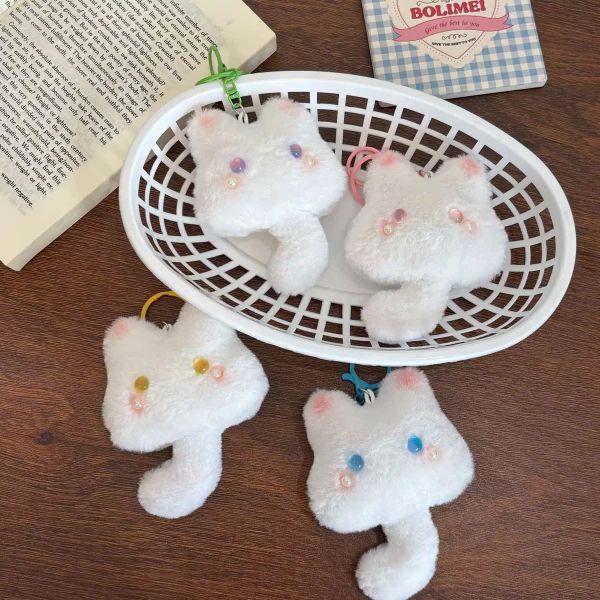 ** Móc khóa bông mèo trắng mắt long lanh đuôi cong