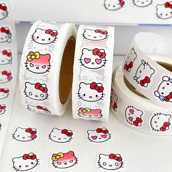 ** Cuộn sticker Kitty nơ đỏ