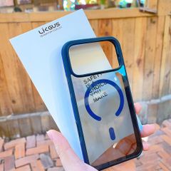 Ốp IP 17 Pro Max Likgus lưng trong đen Magsafe viền màu chống trơn