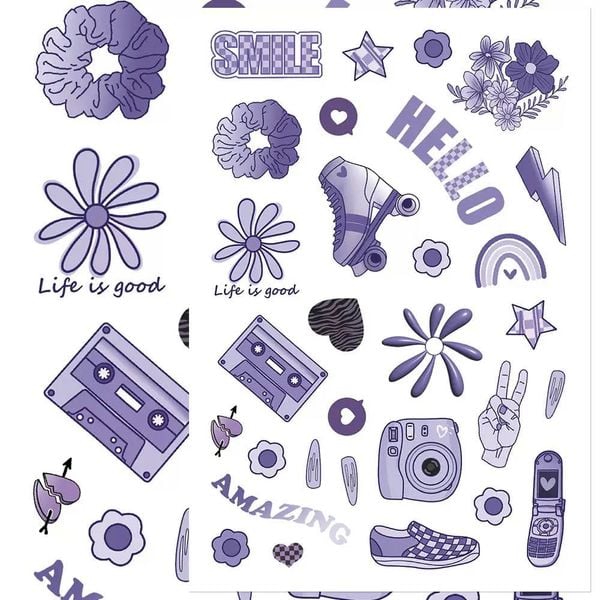 ** Set 8 tờ sticker nhiều hình tone xanh