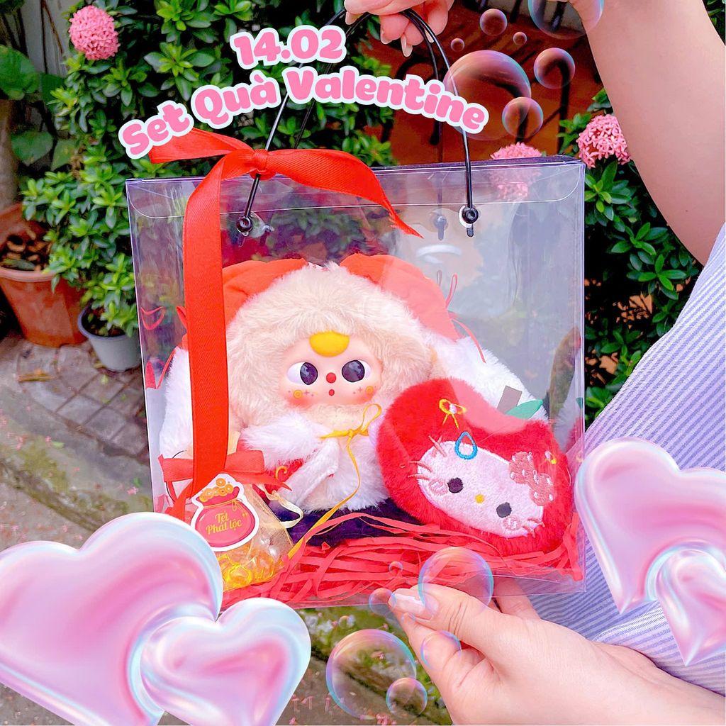 ** Set quà Valentine Babythree mix hoa hồng/xanh