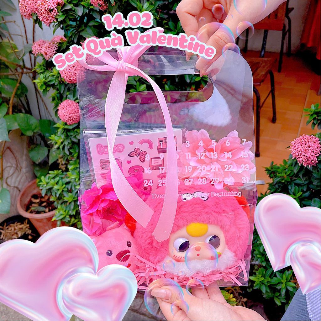 ** Set quà Valentine Babythree mix hoa hồng/xanh