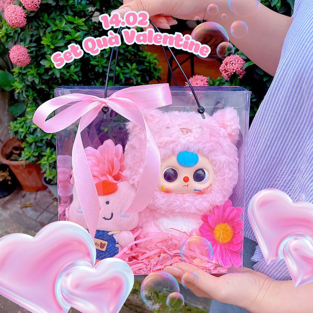 ** Set quà Valentine Babythree mix hoa hồng/xanh