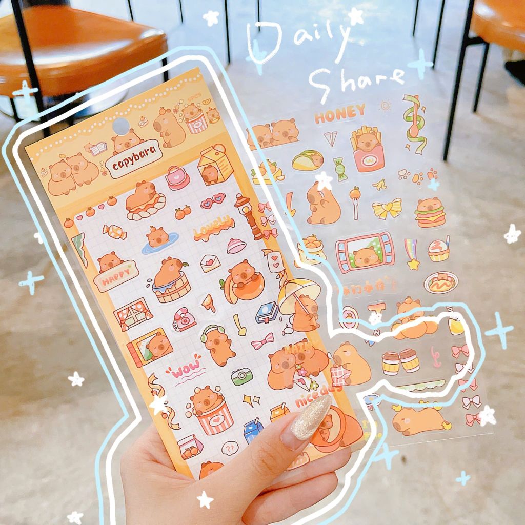 ** Set 6 tờ sticker capybara cute