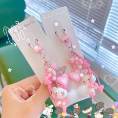 ** Móc khóa chùm Kitty hồng charm bông