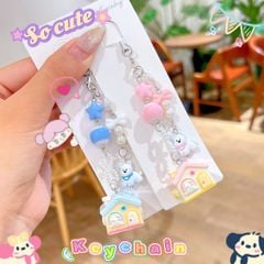 ** Dây đeo điện thoại cún trắng ngôi nhà mái hồng/xanh