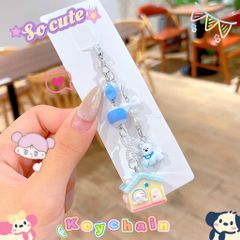 ** Dây đeo điện thoại cún trắng ngôi nhà mái hồng/xanh