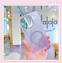 ** Ốp IP 15 Pro Max nhũ kim tuyến camera đính đá magsafe