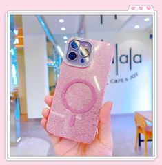 ** Ốp IP 12 Pro Max nhũ kim tuyến camera đính đá magsafe