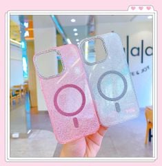 ** Ốp IP 15 Pro Max nhũ kim tuyến camera đính đá magsafe