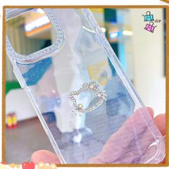 ** Ốp IP 14 Pro Max lưng trong cứng charm mặt Kitty đính đá