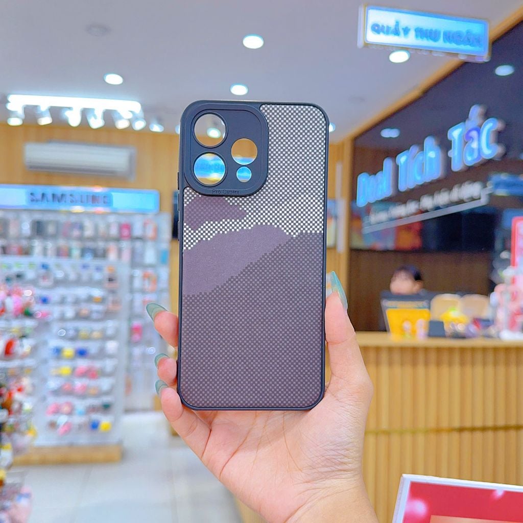 ** Ốp Reno 15 dẻo lưng giả da họa tiết Pixel