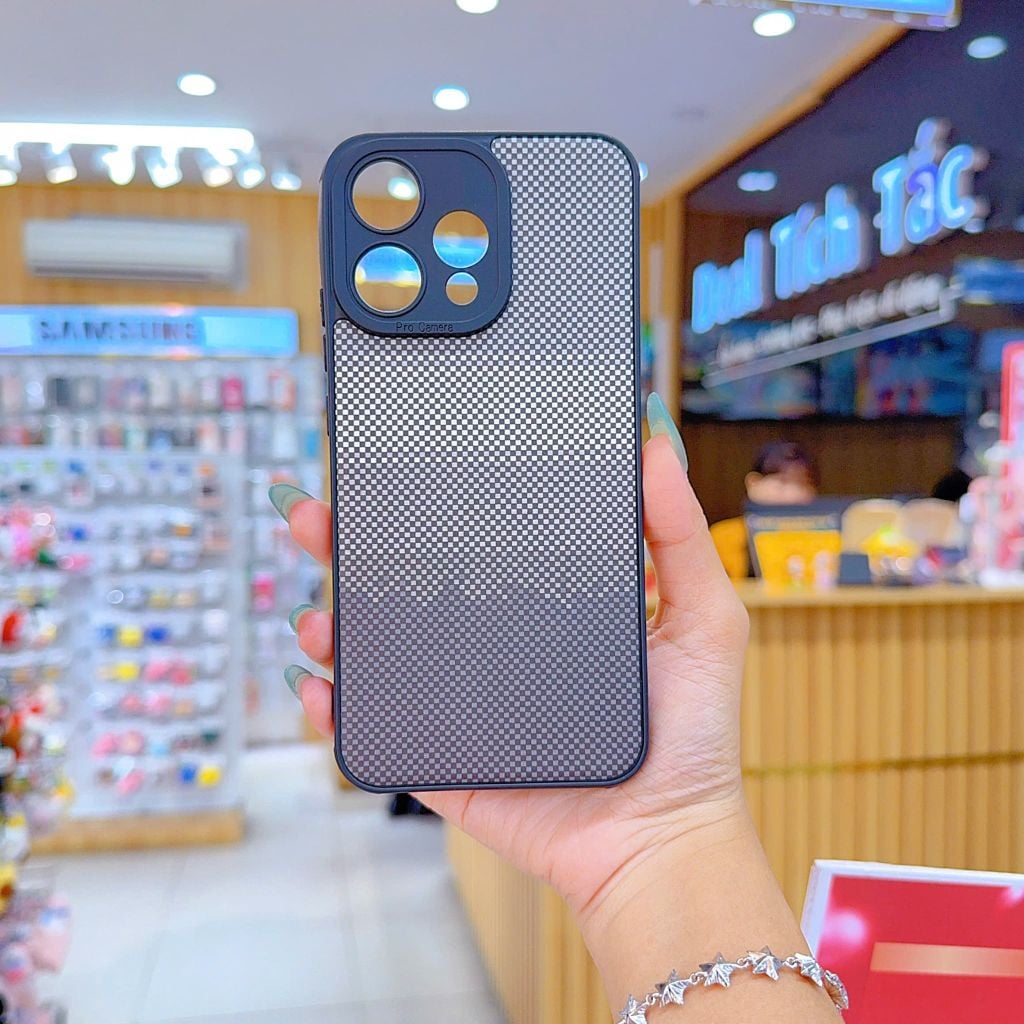 ** Ốp Reno 15 dẻo lưng giả da họa tiết Pixel