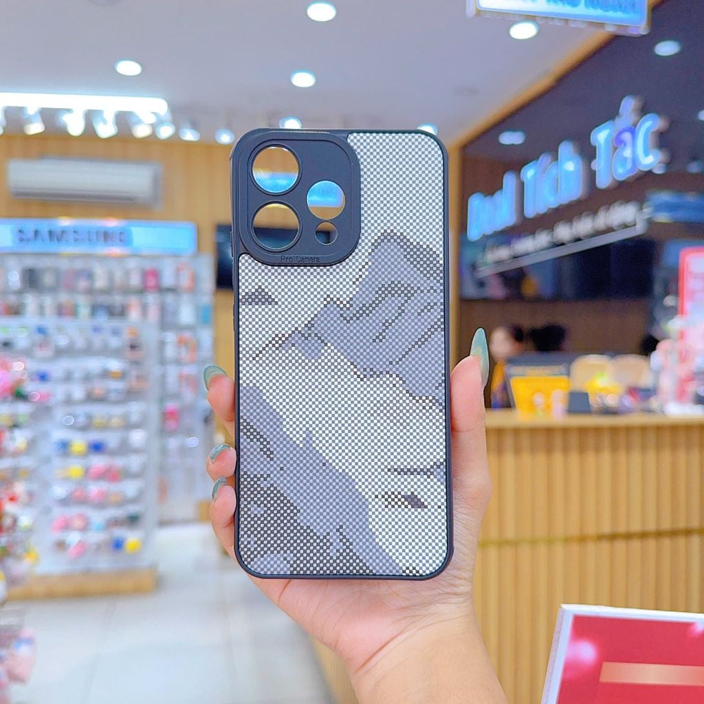 ** Ốp Reno 15 dẻo lưng giả da họa tiết Pixel