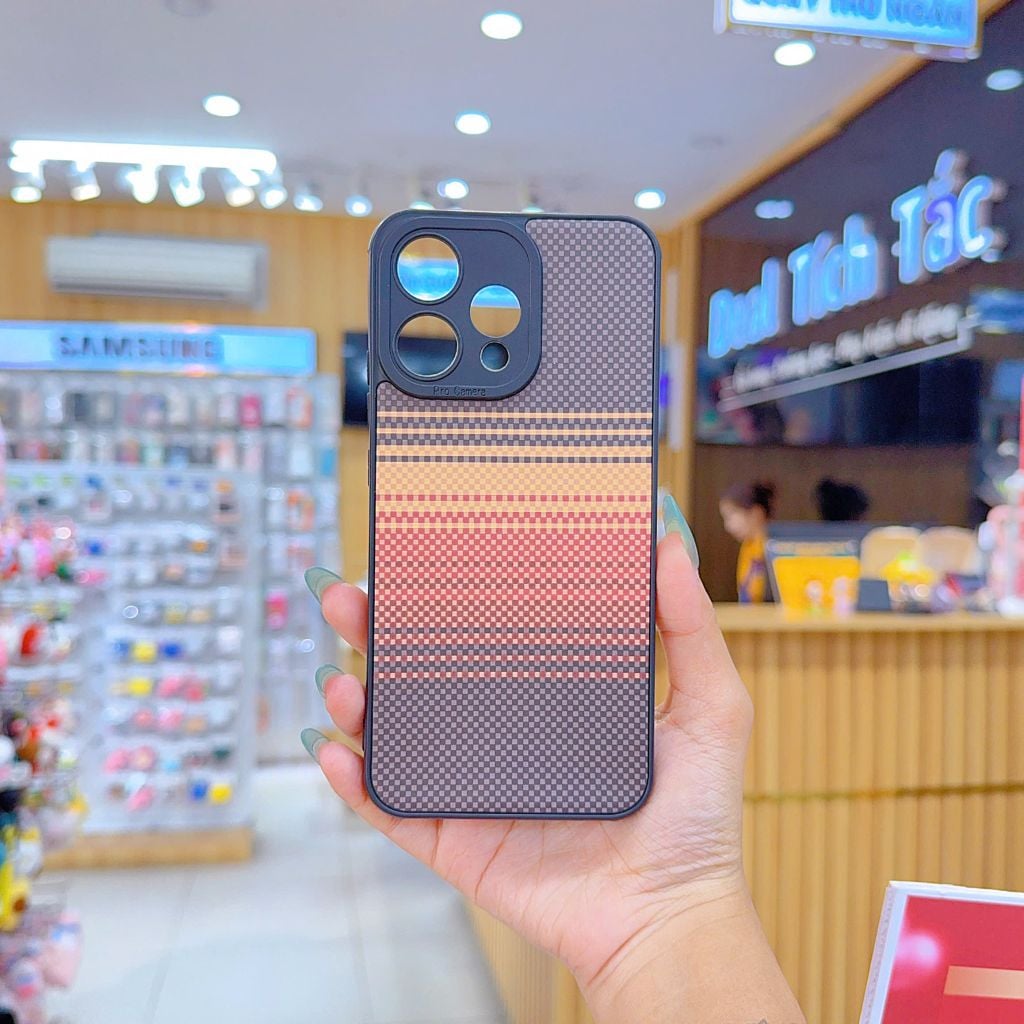 ** Ốp Reno 15 dẻo lưng giả da họa tiết Pixel