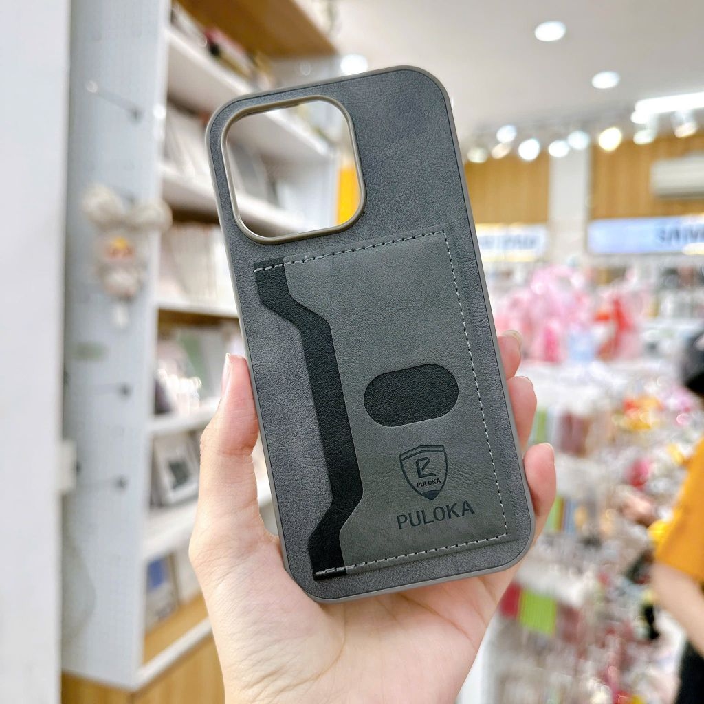 ** Ốp IP 14 Pro Puloka da ngựa kèm ví card