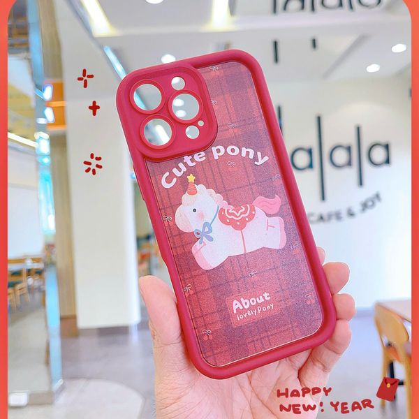 ** Ốp IP 16 Pro dẻo đỏ ngựa hồng cute Pony