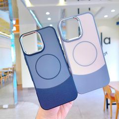 ** Ốp IP 12 Pro Max phối vân da viền camera bạc magsafe