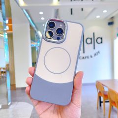 ** Ốp IP 15 Pro Max phối vân da viền camera bạc magsafe