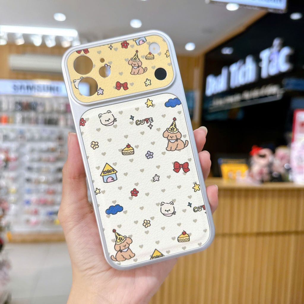 ** Ốp IP 11 6.1 vân da viền dẻo xi bạc camera in hình