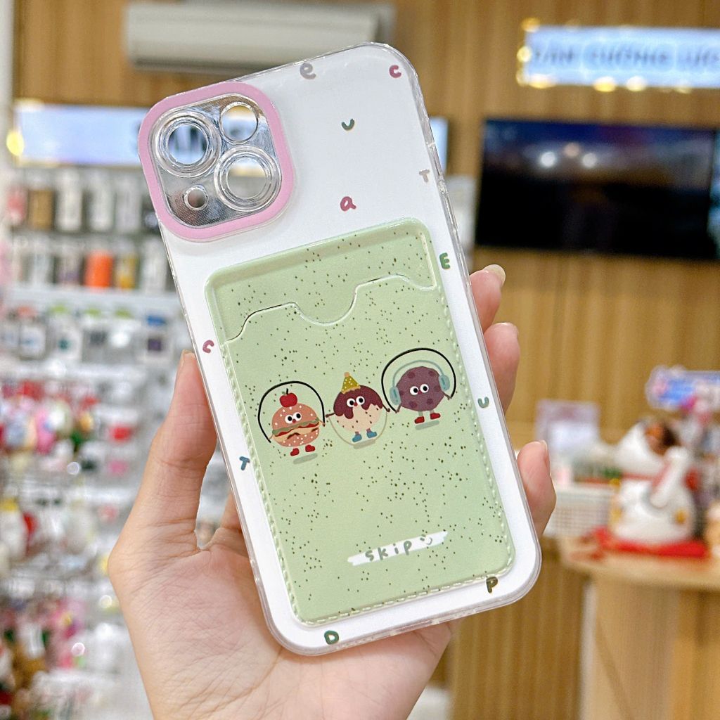 ** Ốp IP 13 6.1 dẻo trong kèm ví card in hình