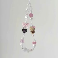** Dây đeo điện thoại chuỗi Kitty hồng charm Love you
