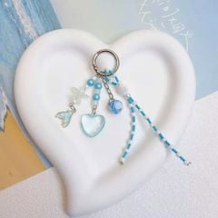 ** Móc khóa trái tim thạch xanh dương chuỗi hạt