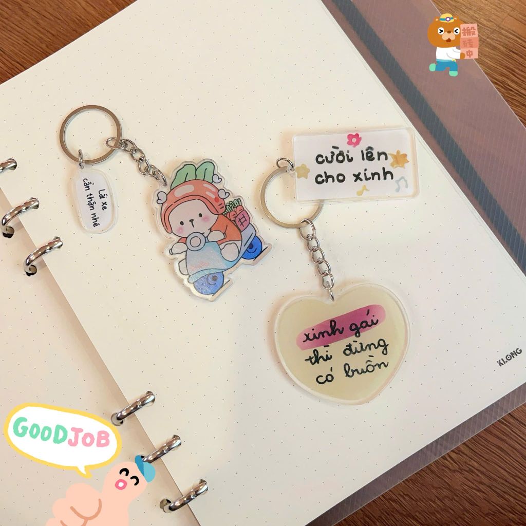 ** Móc khóa mica thông điệp in hình hoạt hình