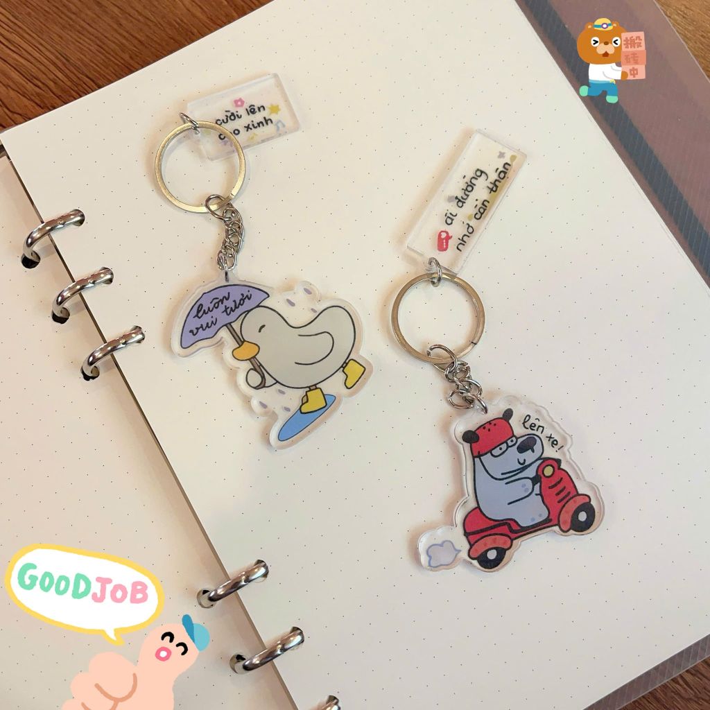 ** Móc khóa mica thông điệp in hình hoạt hình