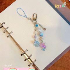 ** Móc khóa/dây đeo điện thoại sao biển kim tuyến dây vải caro tím