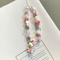 ** Dây đeo điện thoại Kitty nón caro hồng charm sao