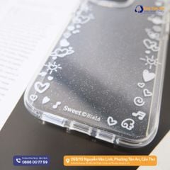Ốp IP 14 Pro Max lưng trong cứng kim tuyến viền tim trắng