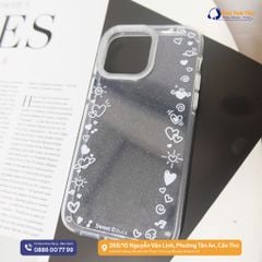 Ốp IP 14 Pro Max lưng trong cứng kim tuyến viền tim trắng