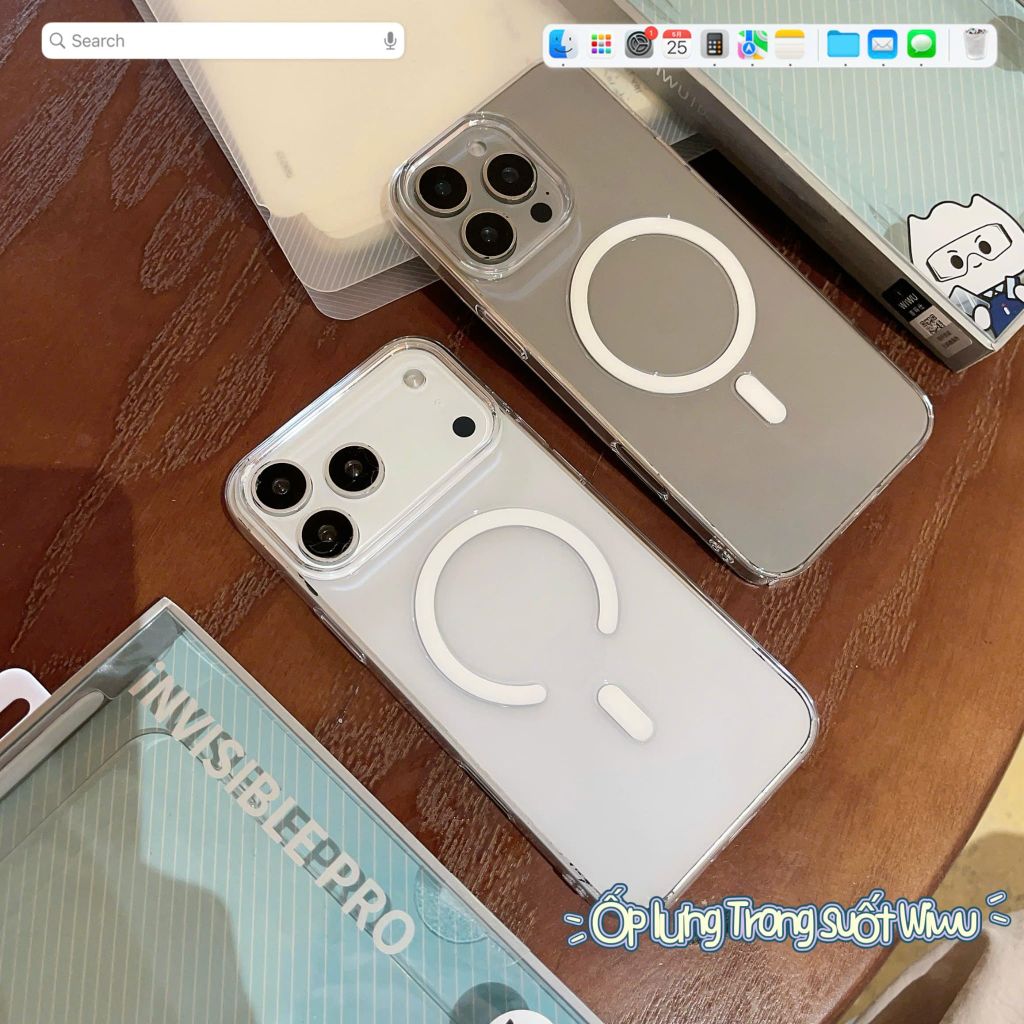 Ốp IP 17 Pro Max Wiwu Invisible Pro lưng trong magsafe viền cứng