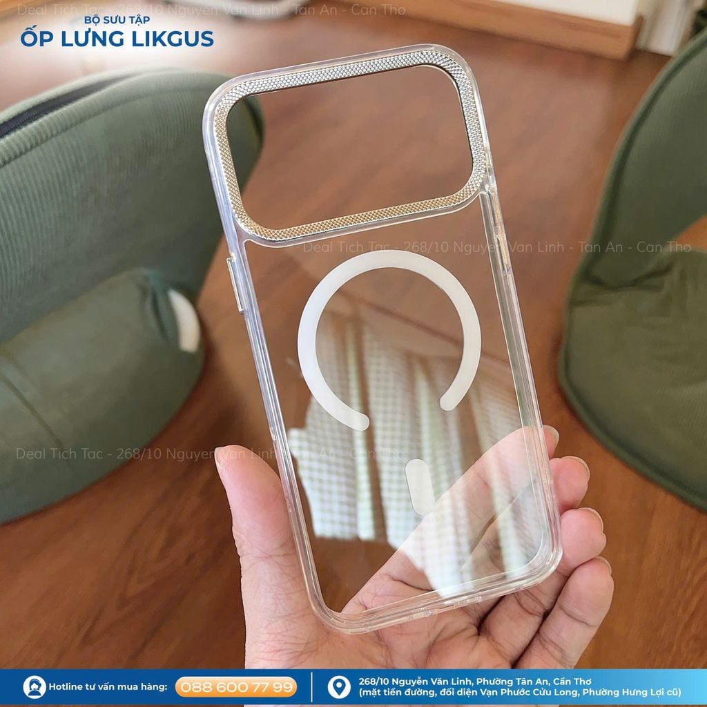 Ốp IP 17 Pro Max Likgus trong magsafe màu viền camera kim loại