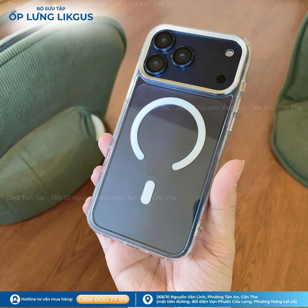 Ốp IP 17 Pro Max Likgus trong magsafe màu viền camera kim loại