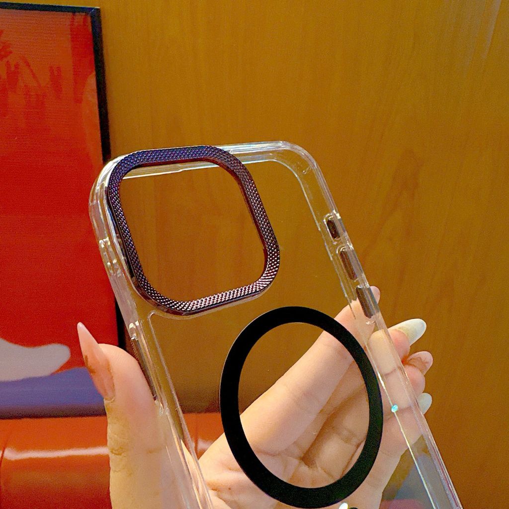 Ốp IP 15 Pro Max Likgus trong magsafe màu viền camera kim loại