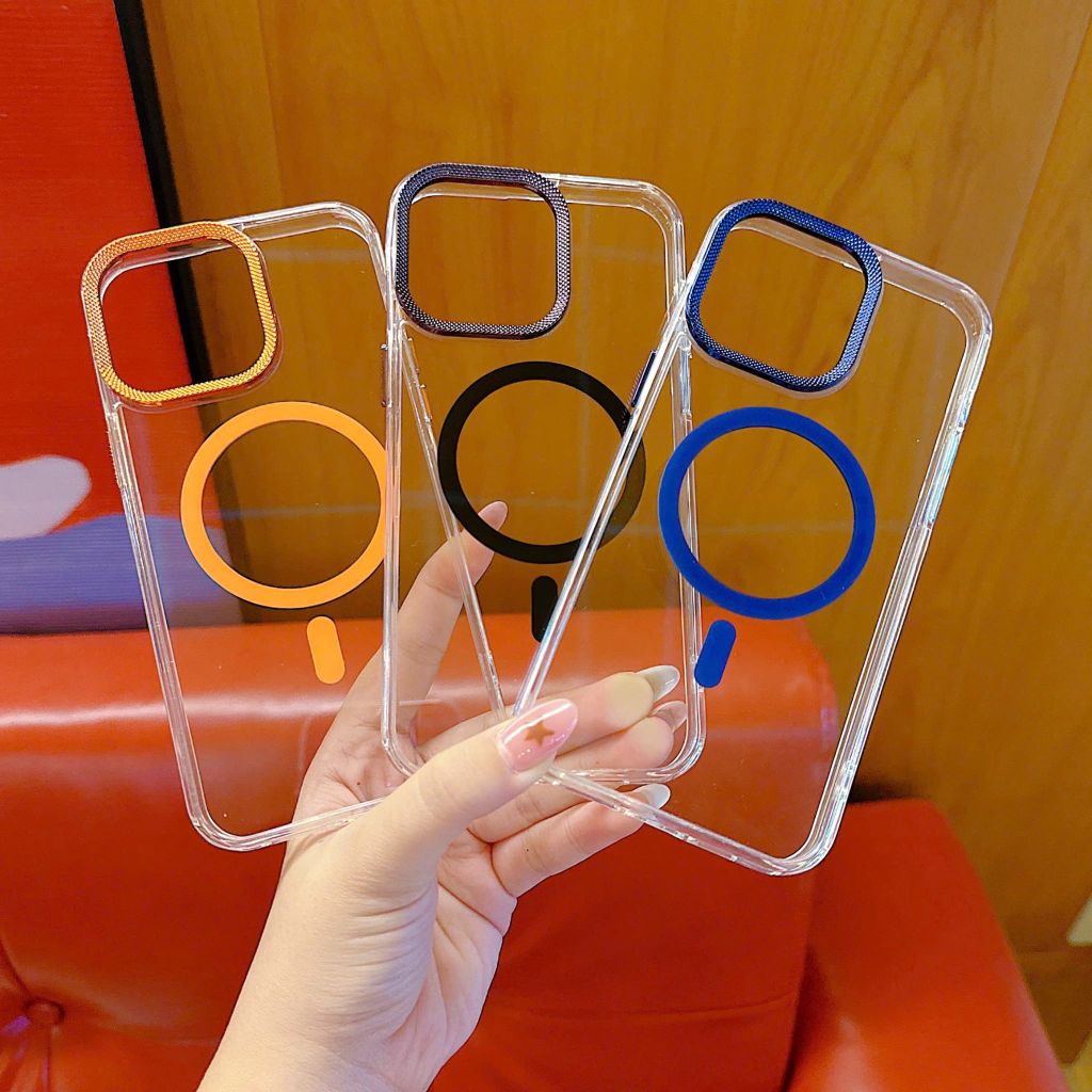 Ốp IP 14 Plus/15 Plus Likgus trong magsafe màu viền camera kim loại