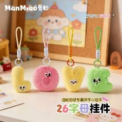 ** Móc khóa bông chữ cái biểu cảm kèm dây nhiều màu