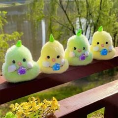 ** Móc khóa bông Vịt đeo máy ảnh vàng/xanh lá