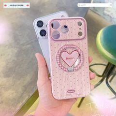 ** Ốp IP 17 Pro Max nền hồng chấm bi magsafe kèm giá đỡ