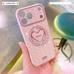 ** Ốp IP 17 Pro Max nền hồng chấm bi magsafe kèm giá đỡ