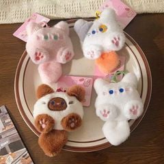 ** Móc khóa bông mèo đuôi dài hồng/nâu/tam thể