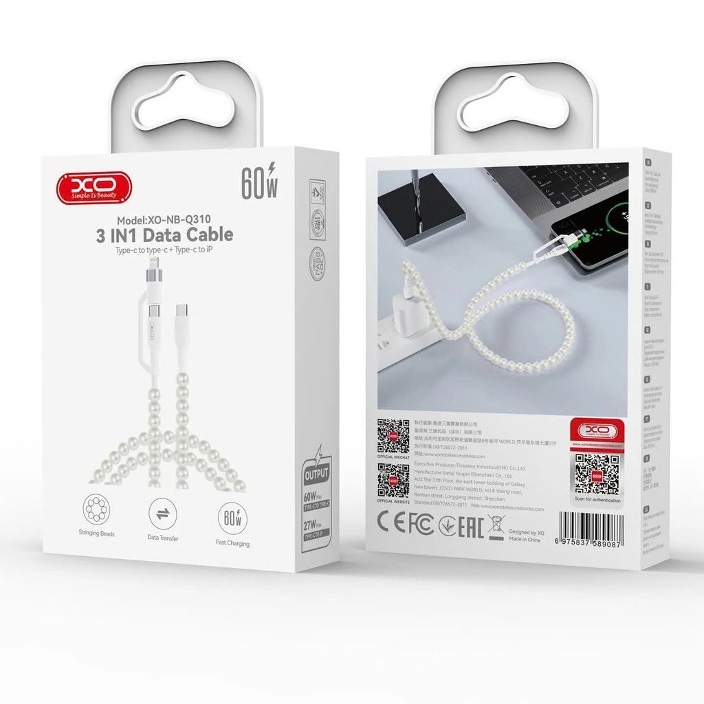 [C] Cáp Type C 2 in 1 XO Q310 60W 1m