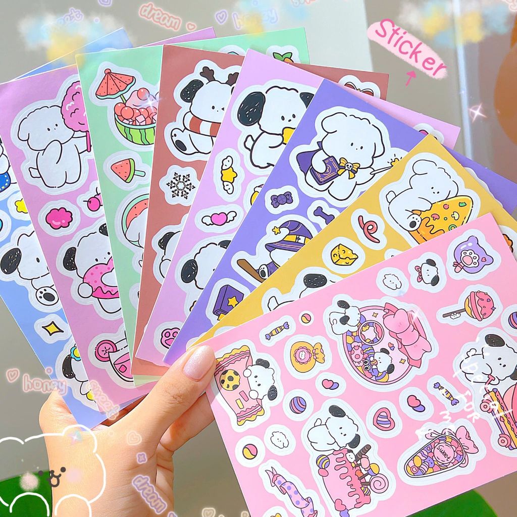 ** Set 8 tờ sticker cún trắng