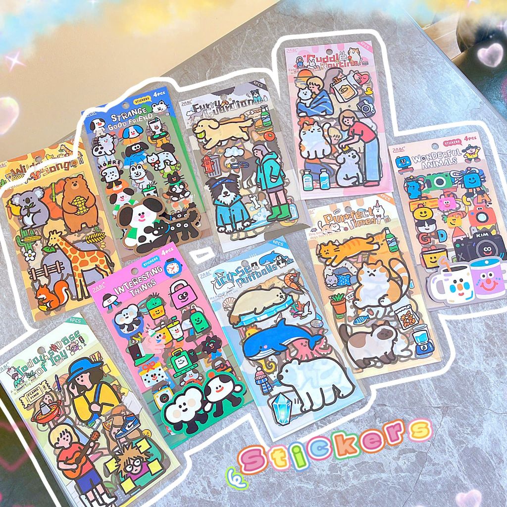 ** Set 4 sticker cún mèo/đồ vật 3D
