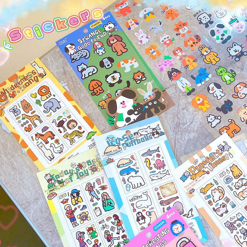** Set 4 sticker cún mèo/đồ vật 3D